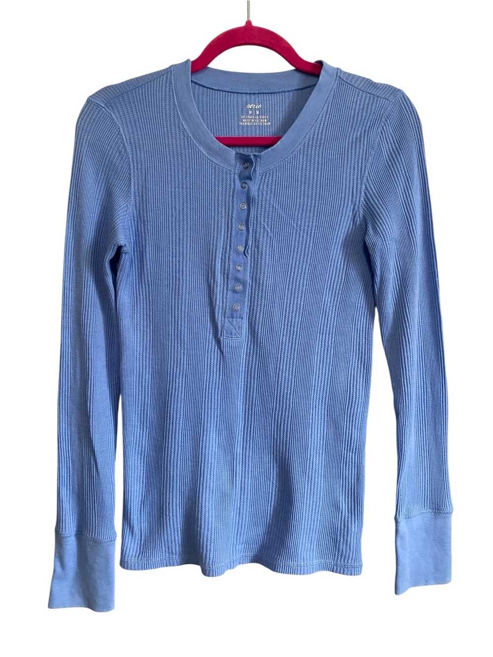 Aerie Light Blue Ribbed Snap-Front Henley Long Sleeve Medium Soft Feminine